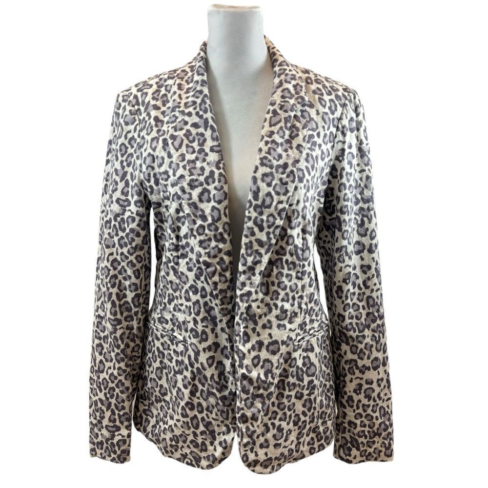 Rachel Zoe Linen Blend Lilac Leopard Print Open Front Jacket Size Medium